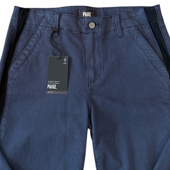NWT PAIGE Size 28 Mayslie Navy Blue Ankle Crop Midrise Side Stripe Jogger Pants - Picture 4 of 16